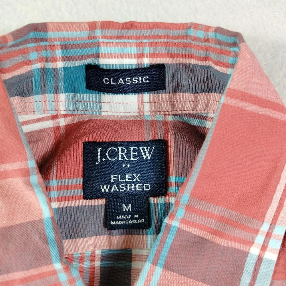 J Crew Shirt Mens Medium Red Blue Plaid‎ Classic Flex Washed Button Down Casual